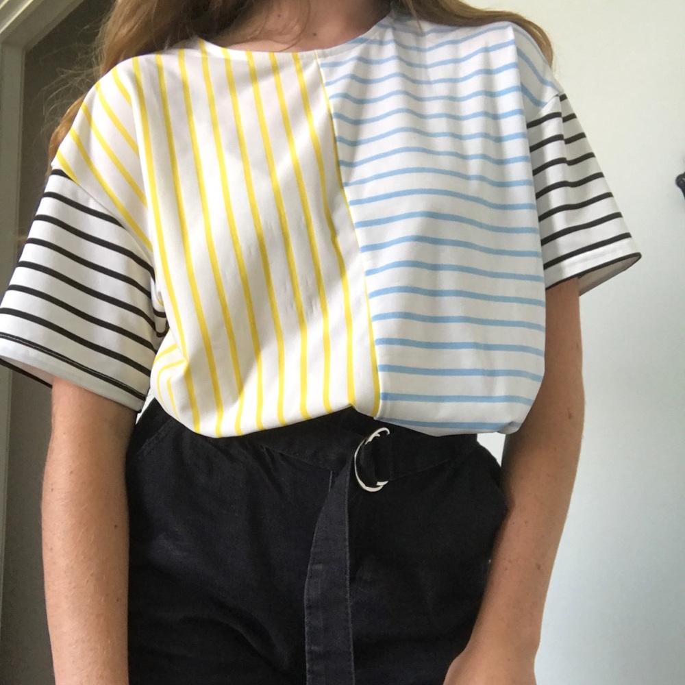 Contrast Striped White Tee